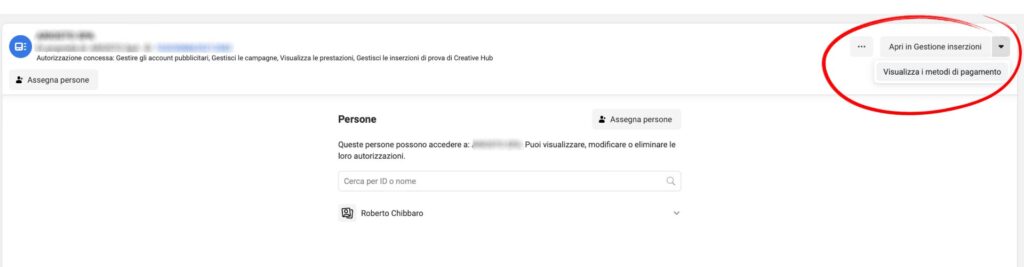 metodi di pagamento e gestione inserzioni Facebook business manager